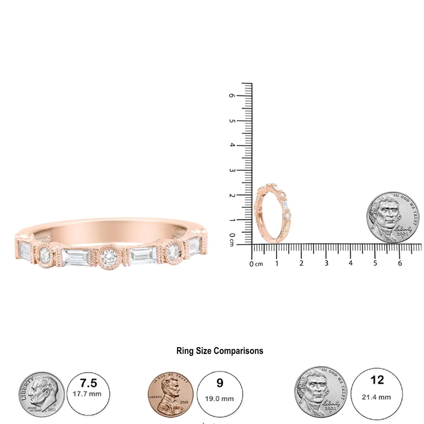 14K Rose Gold 3/8 Cttw Baguette and Round Diamond Bridal Band - (H-I Color, VS1-VS2 Clarity) WEM Support (www.WEM.support)