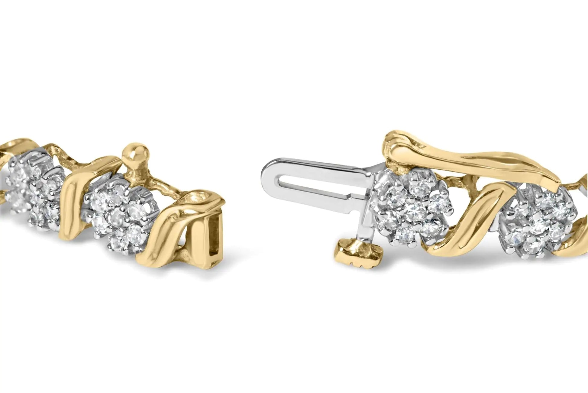 10K Yellow Gold 2.00 Cttw Round Cut Diamond 'S' Cluster Bracelet (J-K Color, I1-I2 Clarity) WEM Support (www.WEM.support)