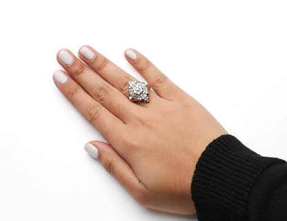 10K Yellow Gold 1 Cttw Round and Baguette cut Diamond Cluster and Rhombus Halo Ring (H-I Color, I1-I2 Clarity) WEM Support (www.WEM.support)