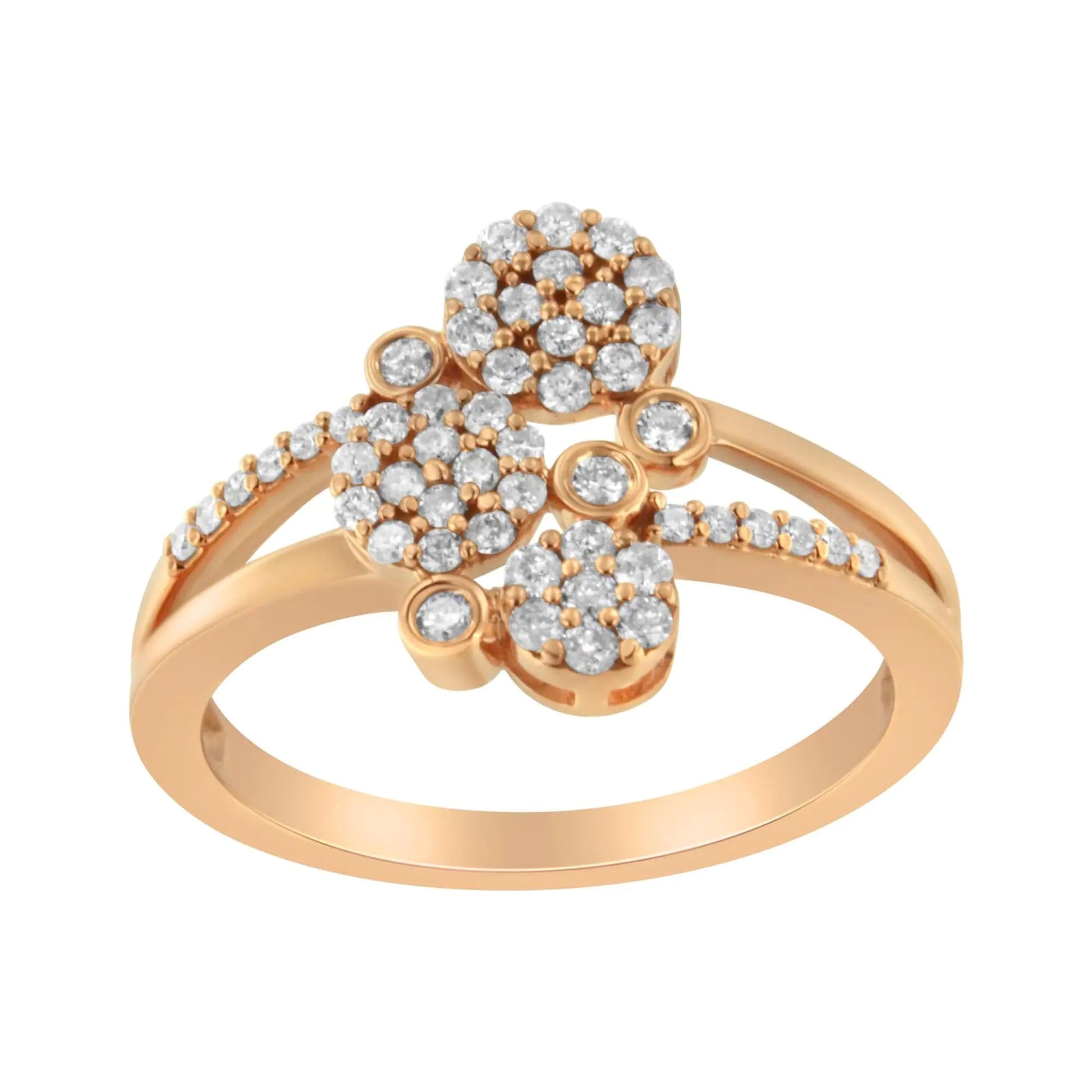 14K Rose Gold Plated .925 Sterling Silver 1/2 Cttw Diamond Scatter Composite Bypass Ring (I-J Color, I1-I2 Clarity) WEM Support (www.WEM.support)