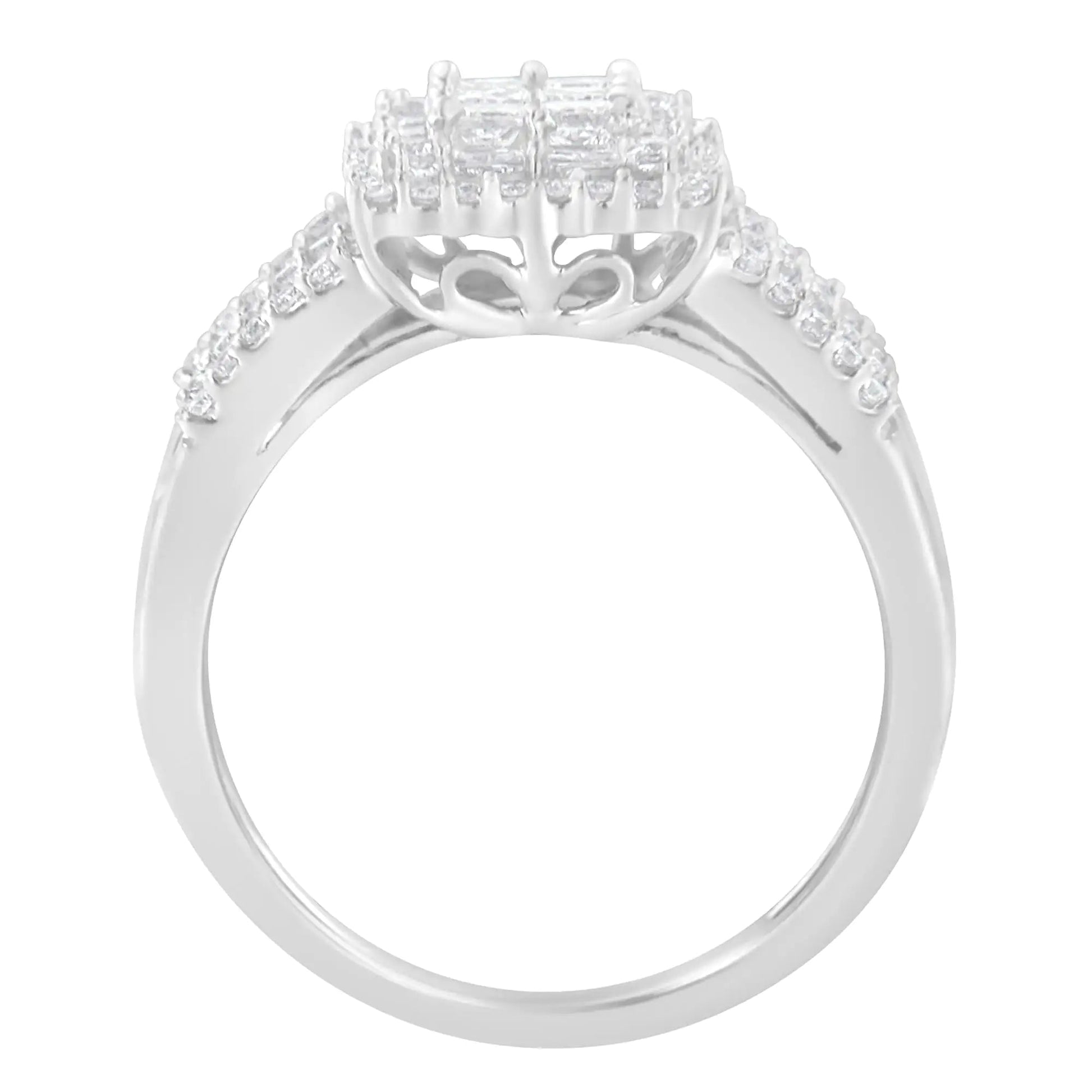 10K White Gold Diamond Cluster Ring (1 cttw, H-I Color, I1-I2 Clarity) WEM Support (www.WEM.support)