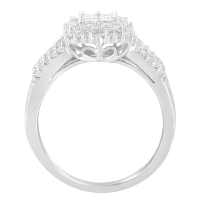 10K White Gold Diamond Cluster Ring (1 cttw, H-I Color, I1-I2 Clarity) WEM Support (www.WEM.support)