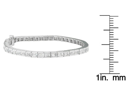 14K White Gold Princess and Baguette Cut Diamond Eternity Bracelet (4 3/8 cttw, G-H Color, VS1-VS2 Clarity) WEM Support (www.WEM.support)