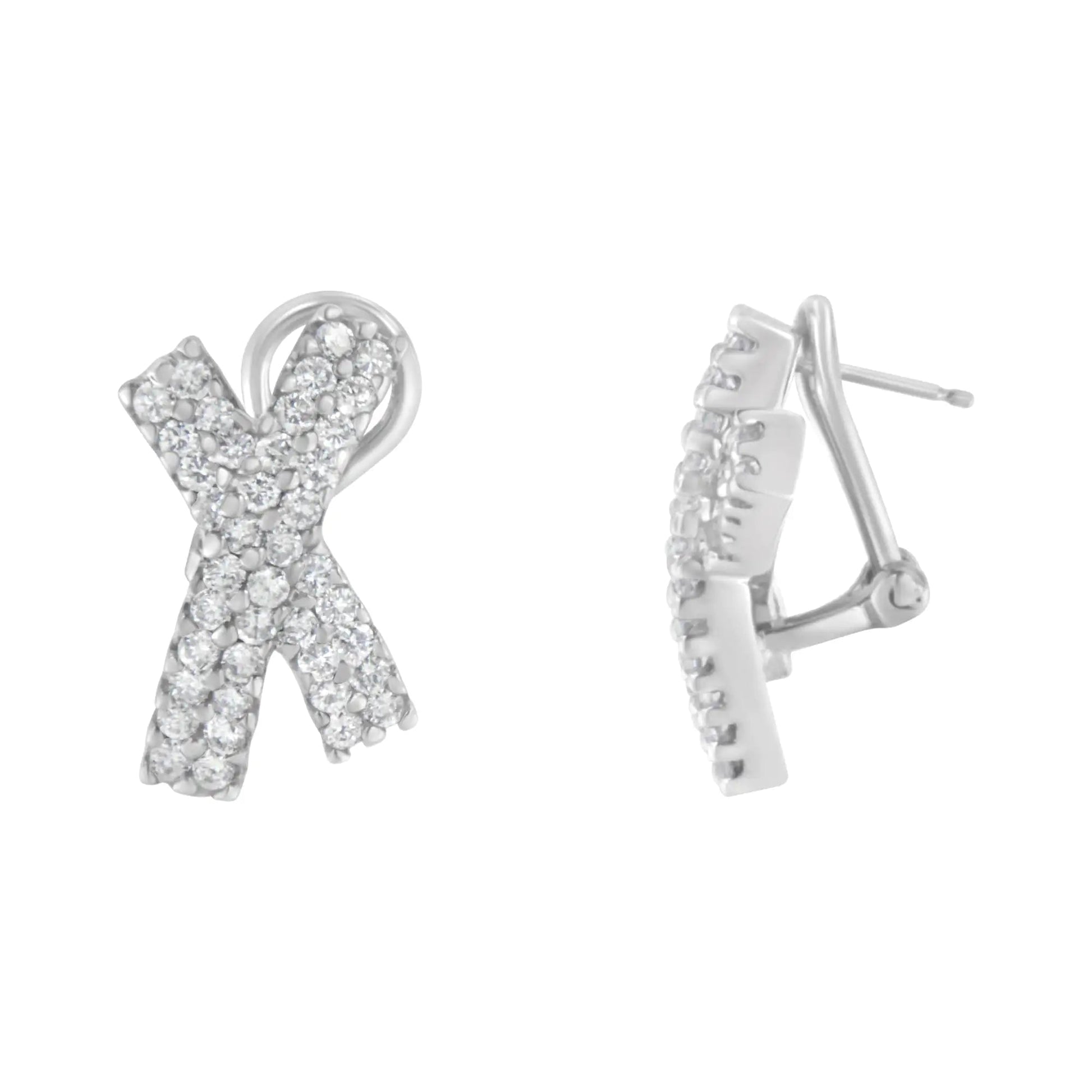 14K White Gold 2.0 Cttw Round-Brilliant Cut Diamond Domed X Shaped Omega Back Stud Earrings (H-I Color, I1-I2 Clarity) WEM Support (www.WEM.support)
