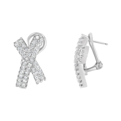 14K White Gold 2.0 Cttw Round-Brilliant Cut Diamond Domed X Shaped Omega Back Stud Earrings (H-I Color, I1-I2 Clarity) WEM Support (www.WEM.support)