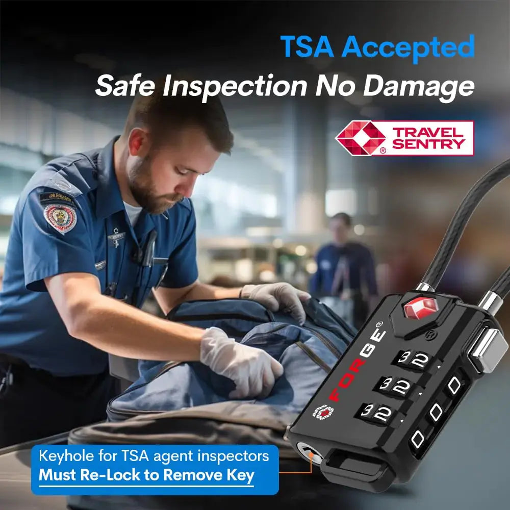 TSA Approved Cable Luggage Locks, Re-settable Combination with Alloy Body Black Single Pack My Store