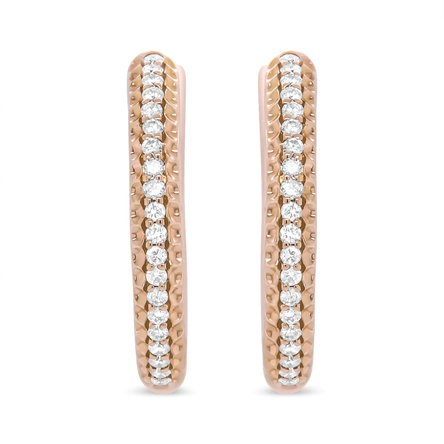 18K Rose Gold 1/3 Cttw Round Cut Diamond Hoop Earrings (F-G Color, VS1-VS2 Clarity) WEM Support (www.WEM.support)