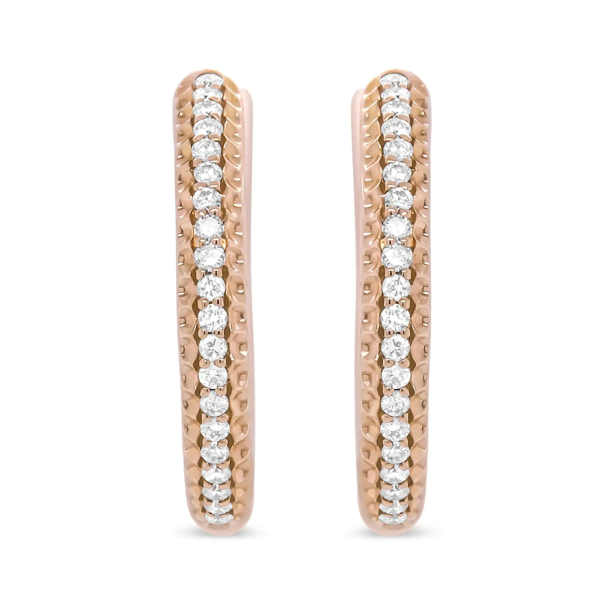 18K Rose Gold 1/3 Cttw Round Cut Diamond Hoop Earrings (F-G Color, VS1-VS2 Clarity) WEM Support (www.WEM.support)