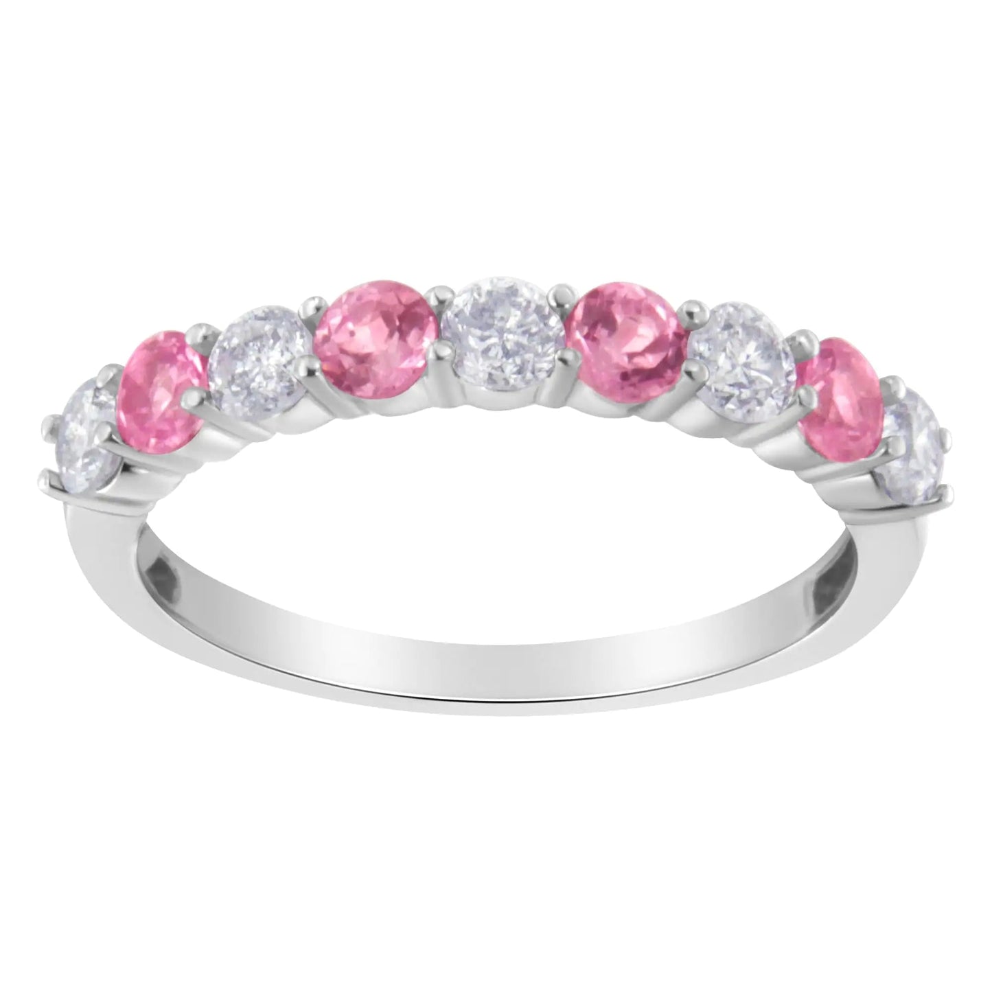 10KT White Gold 1/2 cttw Diamond and 3MM Created Gemstone Band Ring (H-I, I1-I2) WEM Support (www.WEM.support)