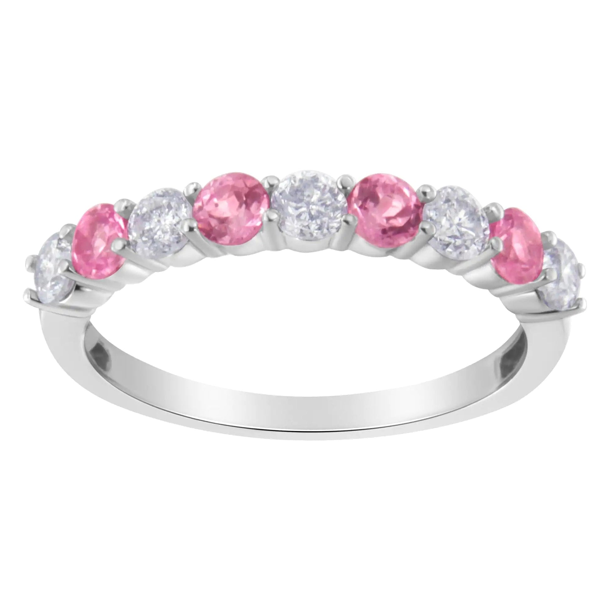 10KT White Gold 1/2 cttw Diamond and 3MM Created Gemstone Band Ring (H-I, I1-I2) WEM Support (www.WEM.support)