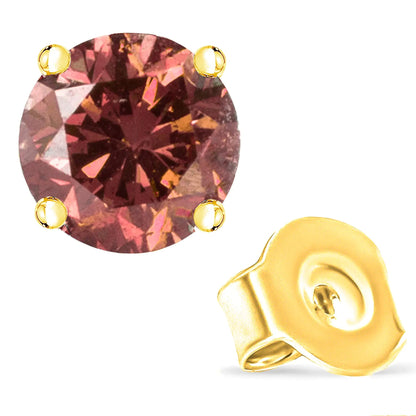 14K Yellow Gold 1/2 Cttw Round Brilliant Cut Lab Grown Pink Diamond 4-Prong Classic Solitaire Earrings (Pink Color, VVS2-VS1 Clarity) WEM Support (www.WEM.support)