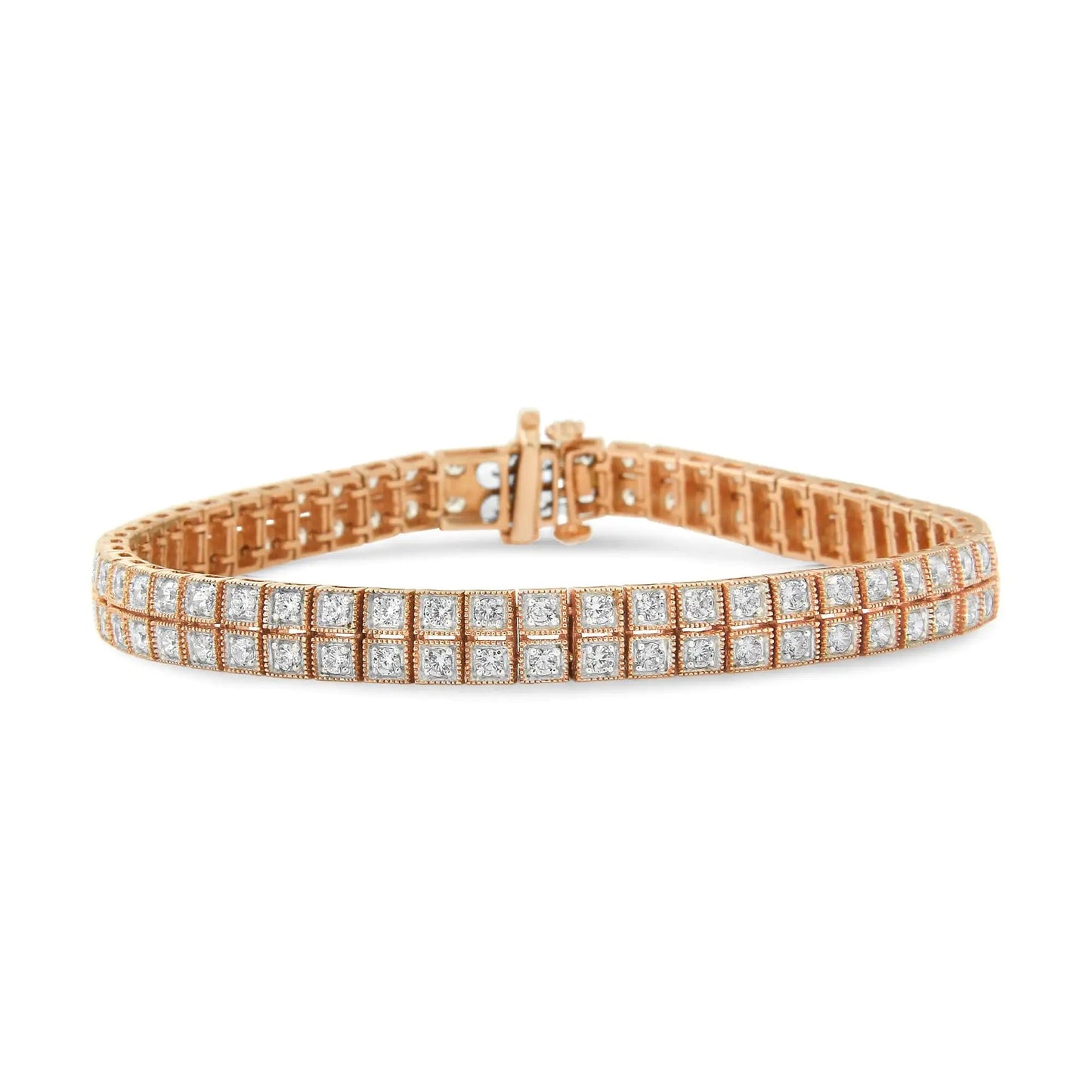 14K Rose Gold 3.0 Cttw Lab Grown Diamond Two Row Milgrain 7" Inch Tennis Bracelet (G-H Color, VS2-SI1 Clarity) WEM Support (www.WEM.support)