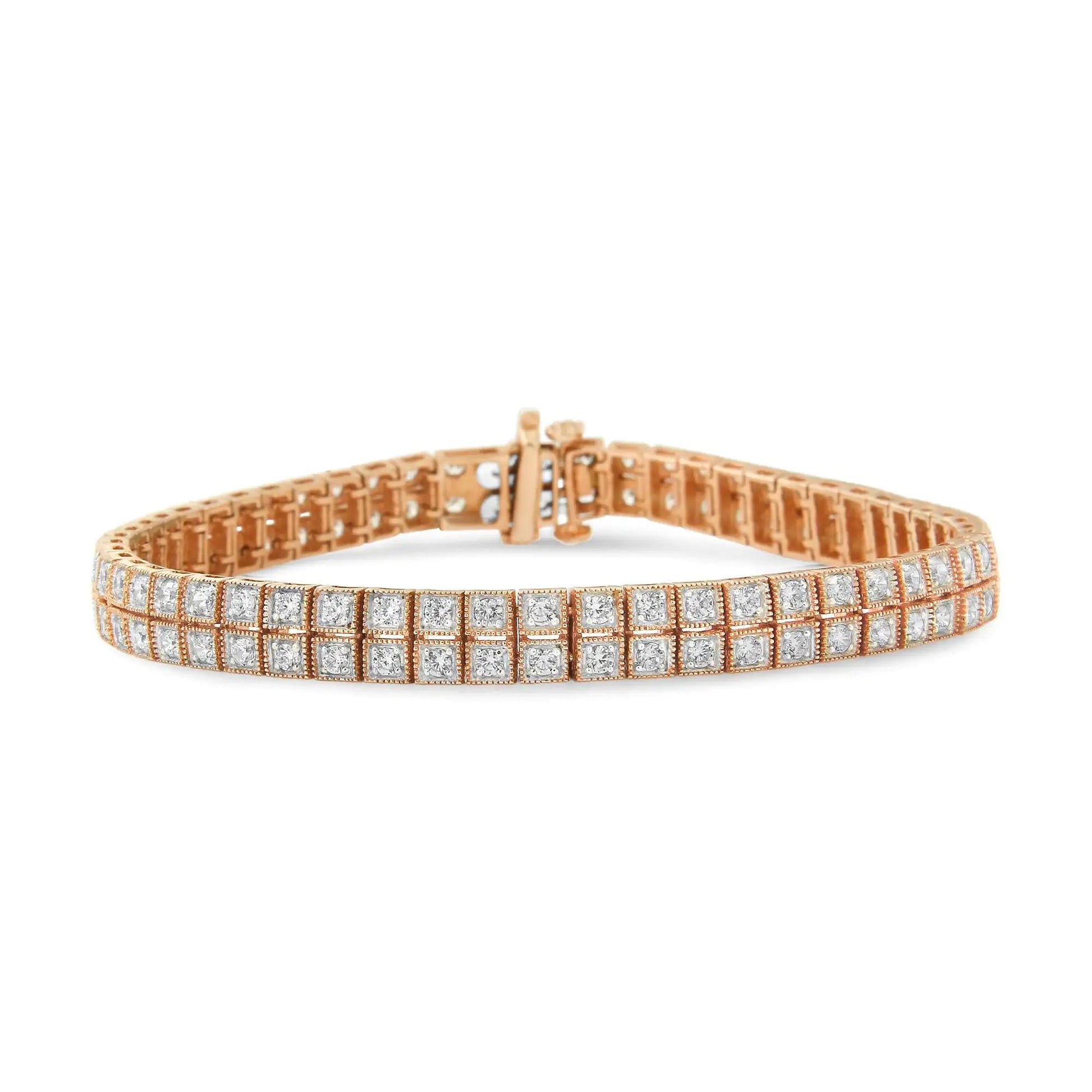 14K Rose Gold 3.0 Cttw Lab Grown Diamond Two Row Milgrain 7" Inch Tennis Bracelet (G-H Color, VS2-SI1 Clarity) WEM Support (www.WEM.support)