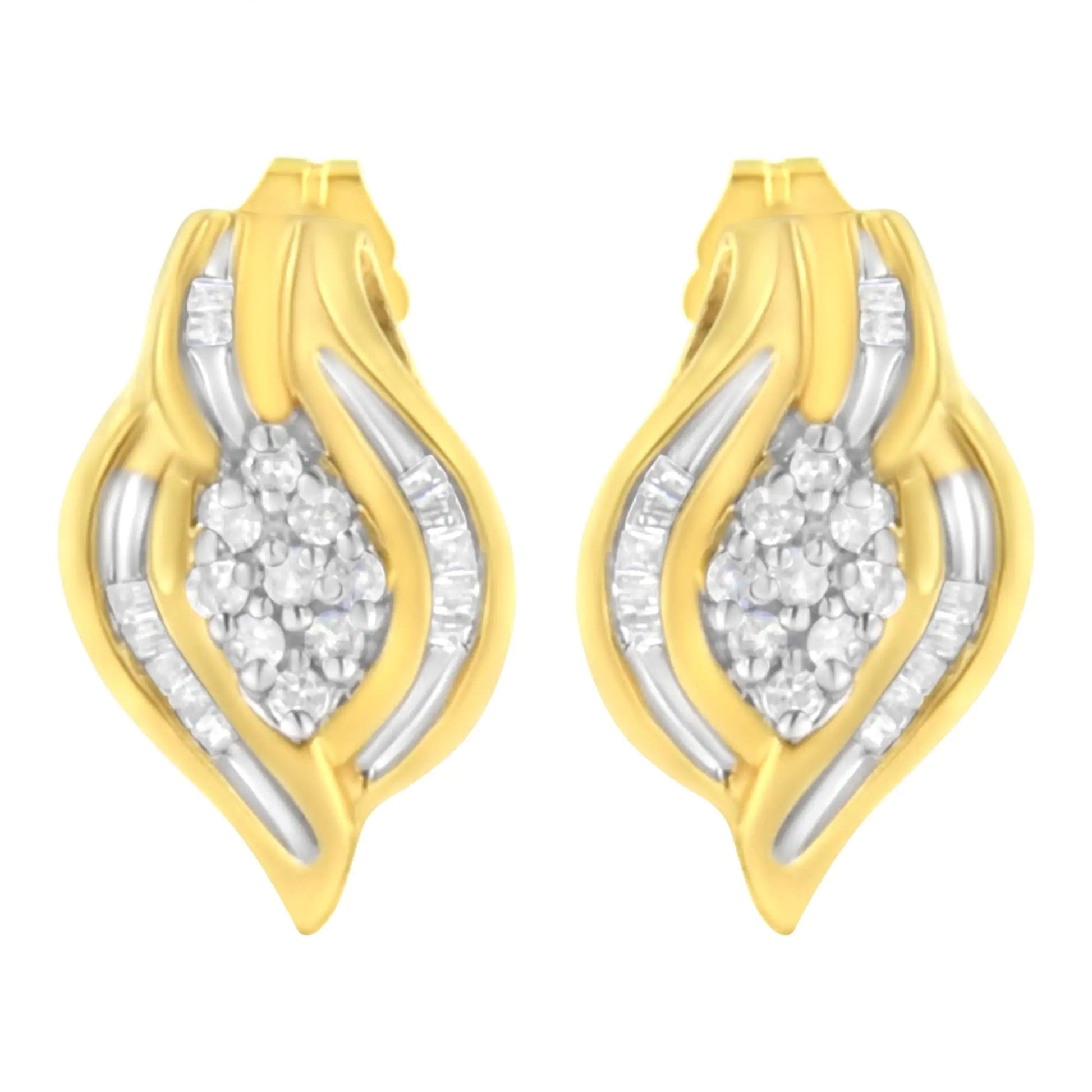 10K Yellow Gold 1/3 cttw Round-Cut Diamond Cluster and Swirl Stud Earrings (J-K Clarity, I2-I3 Color) WEM Support (www.WEM.support)