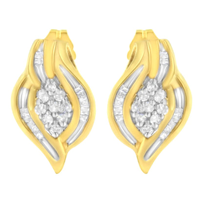 10K Yellow Gold 1/3 cttw Round-Cut Diamond Cluster and Swirl Stud Earrings (J-K Clarity, I2-I3 Color) WEM Support (www.WEM.support)