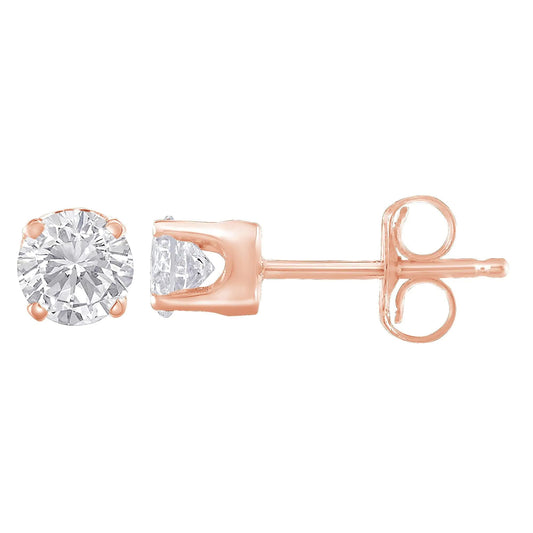 10K Rose Gold over .925 Sterling Silver 3/4 Cttw Round Brilliant-Cut Diamond Classic 4-Prong Stud Earrings (K-L Color, I2-I3 Clarity) WEM Support (www.WEM.support)