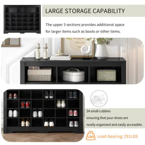 Stylish Design 24 Shoe Cabinet Console, Modern Shoe Cabinet With Curved Base, Multifunctional Sideboard, High Quality, For Corridor, Bedroom, Living Room, Black WEM Support (www.WEM.support)