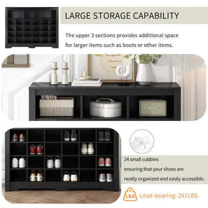 Stylish Design 24 Shoe Cabinet Console, Modern Shoe Cabinet With Curved Base, Multifunctional Sideboard, High Quality, For Corridor, Bedroom, Living Room, Black WEM Support (www.WEM.support)