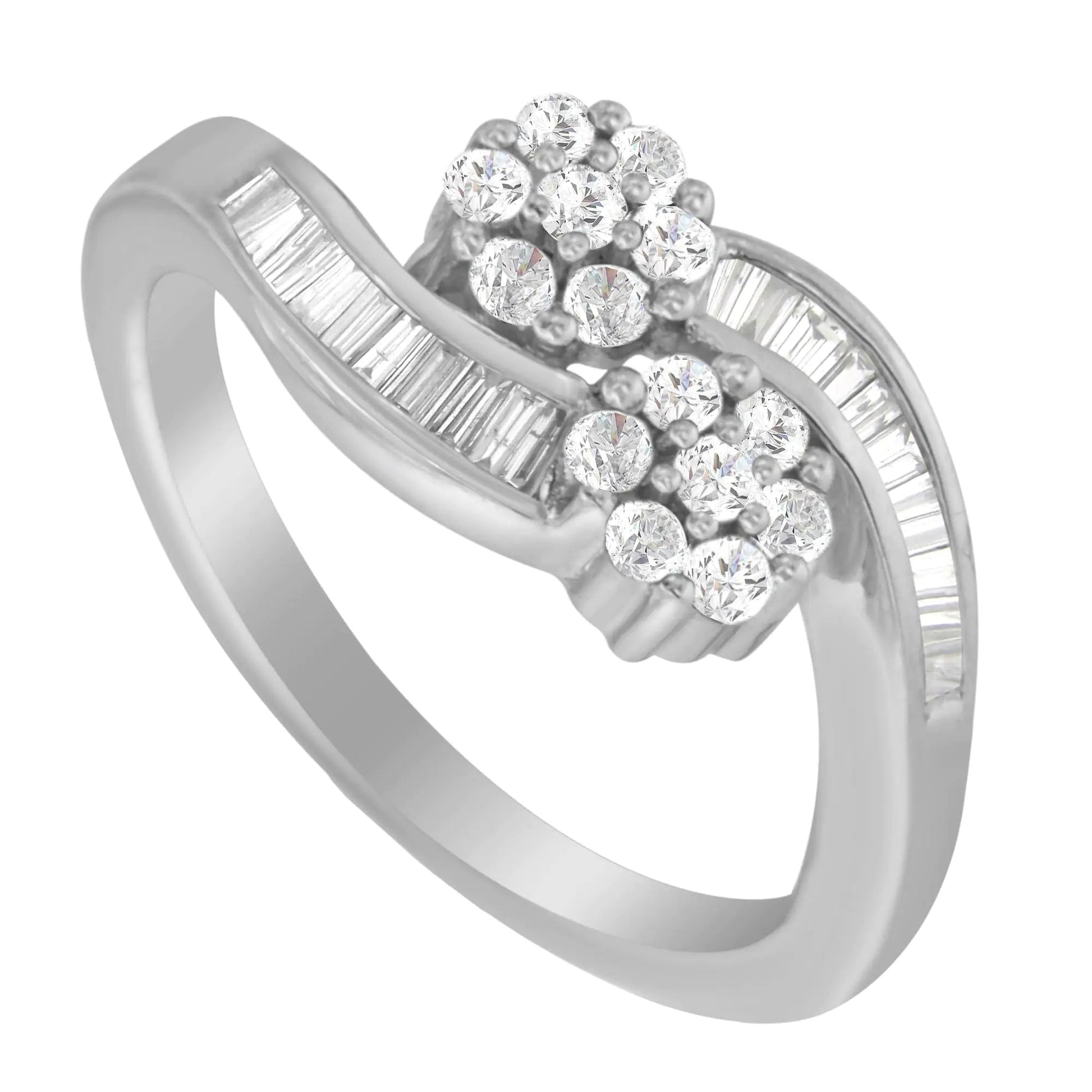 14K White Gold Round and Baguette Diamond Bypass Ring (1/2 cttw, H-I Color, I1-I2 Clarity) WEM Support (www.WEM.support)