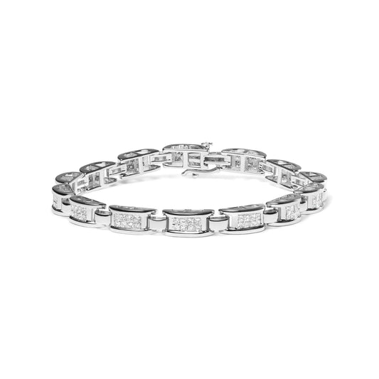 14K White Gold 3.0 Cttw Invisible Set Princess Cut Diamond Link and Buckle 7.25" Tennis Bracelet (I-J Color, I1-I2 Clarity) WEM Support (www.WEM.support)