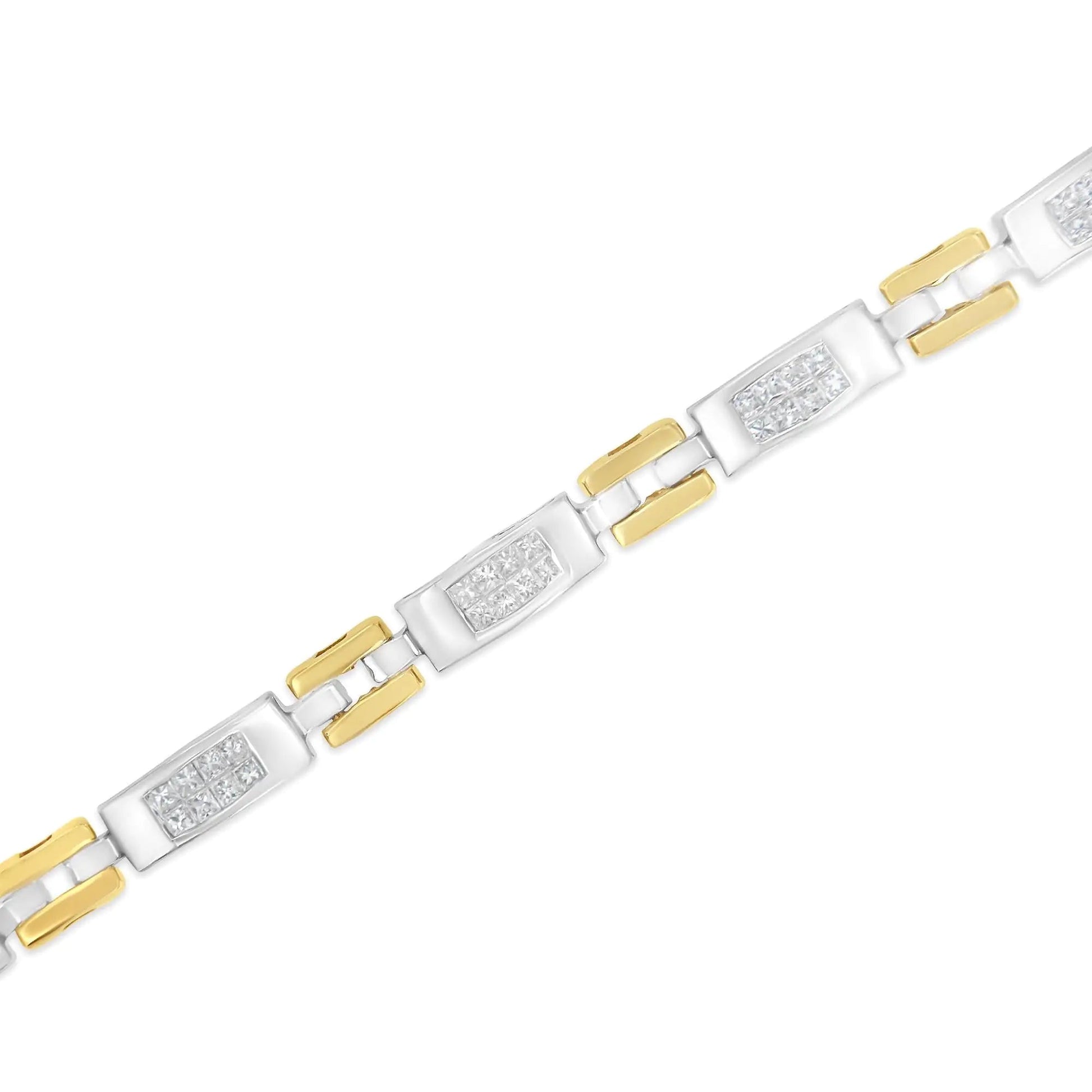 10K Two-Tone Gold Princess Cut Diamond Geo Link Bracelet (1.00 cttw, H-I Color, SI1-SI2 Clarity) WEM Support (www.WEM.support)
