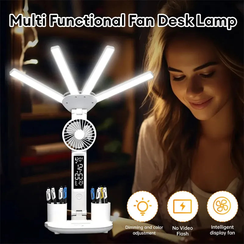 3-in-1 LED Desk Lamp with Fan & Clock HejK.com