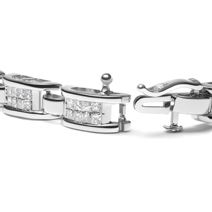 14K White Gold 3.0 Cttw Invisible Set Princess Cut Diamond Link and Buckle 7.25" Tennis Bracelet (I-J Color, I1-I2 Clarity) WEM Support (www.WEM.support)