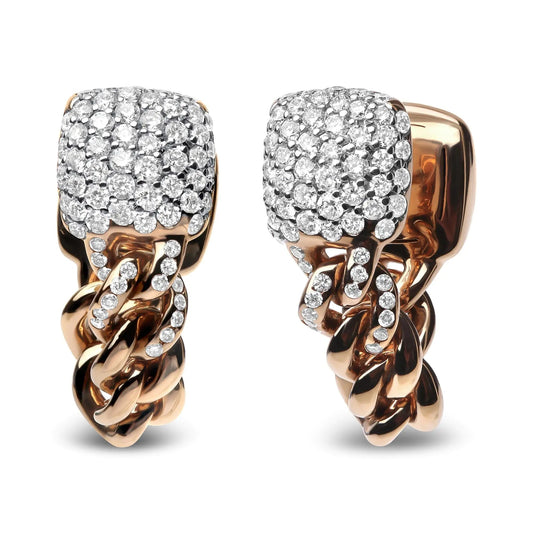 18K Rose Gold 3/4 Cttw Round Diamond Pave Cuban Chain Huggie Earrings (G-H Color, SI1-SI2 Clarity) WEM Support (www.WEM.support)