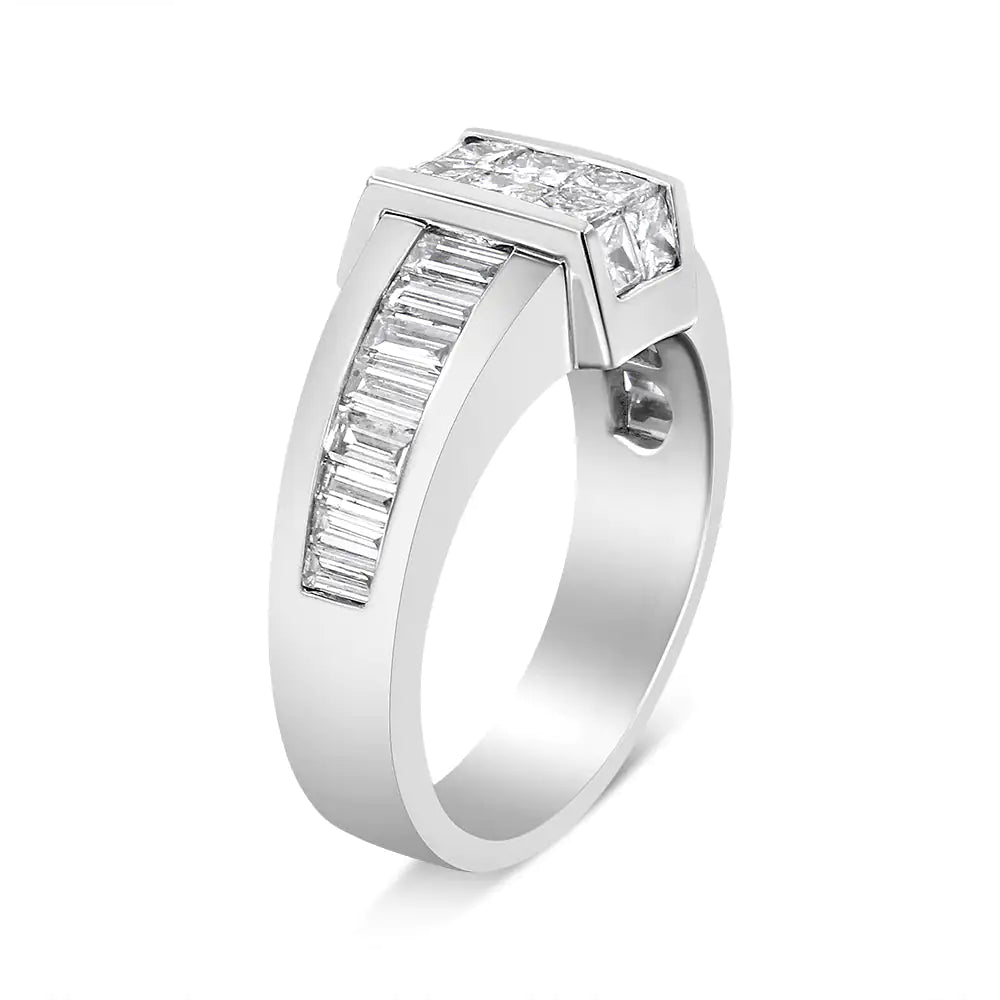 14K White Gold 2 3/4 Cttw Invisible-Set Princess and Channel-Set Baguette Diamond Step Up Cocktail Ring (G-H Color, SI1-SI2 Clarity) WEM Support (www.WEM.support)