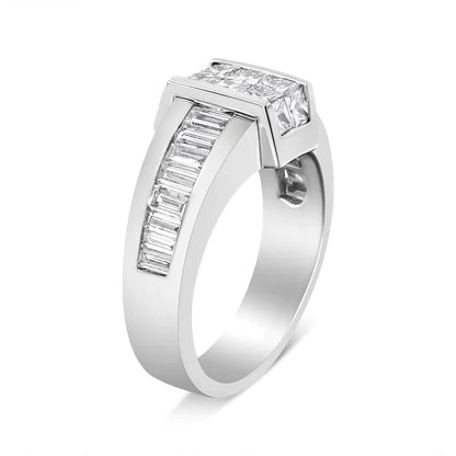 14K White Gold 2 3/4 Cttw Invisible-Set Princess and Channel-Set Baguette Diamond Step Up Cocktail Ring (G-H Color, SI1-SI2 Clarity) WEM Support (www.WEM.support)