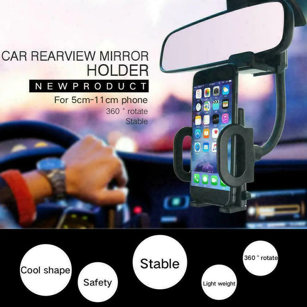 Universal 360° Car Rearview Mirror Mount Stand Holder Cradle For Cell Phone GPS WEM Support (www.WEM.support)
