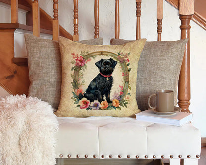 Affenpinscher and Flowers Throw Pillow WEM Support (www.WEM.support)