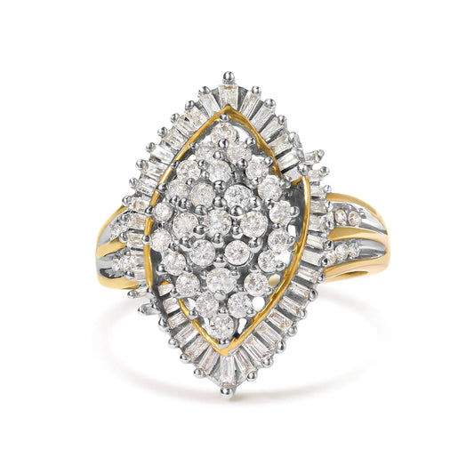 10K Yellow Gold 1.0 Cttw Round and Baguette-Cut Diamond Cluster Ring (I-J Color, SI2-I1 Clarity) WEM Support (www.WEM.support)