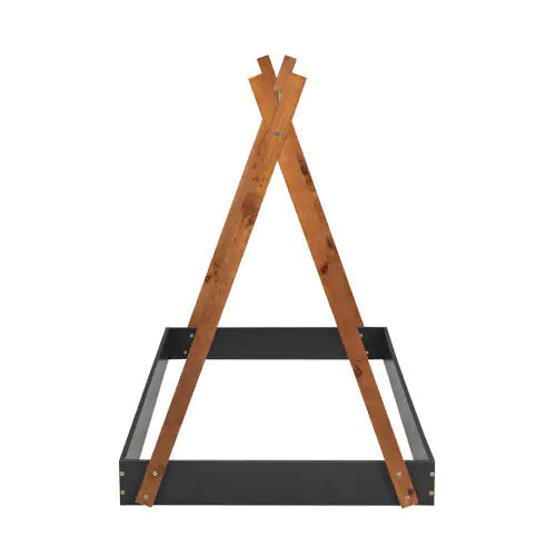 Twin Size Tent Floor Bed With Triangle Structure, Black Brown WEM Support (www.WEM.support)