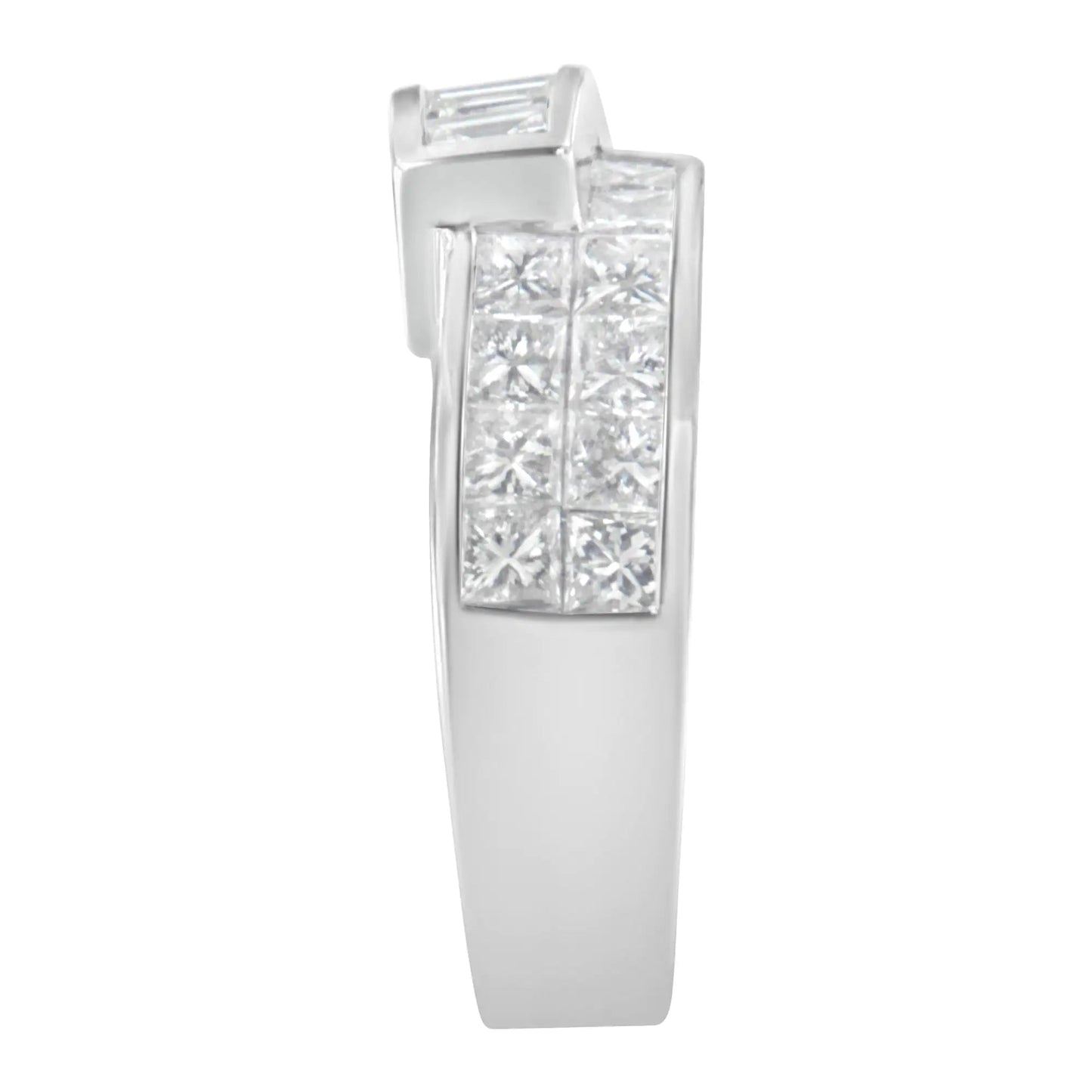 14K White Gold 2.0 Cttw Channel-Set Princess and Baguette-Cut Diamond Bypass Ring Band (G-H Color, SI1-SI2 Clarity) WEM Support (www.WEM.support)