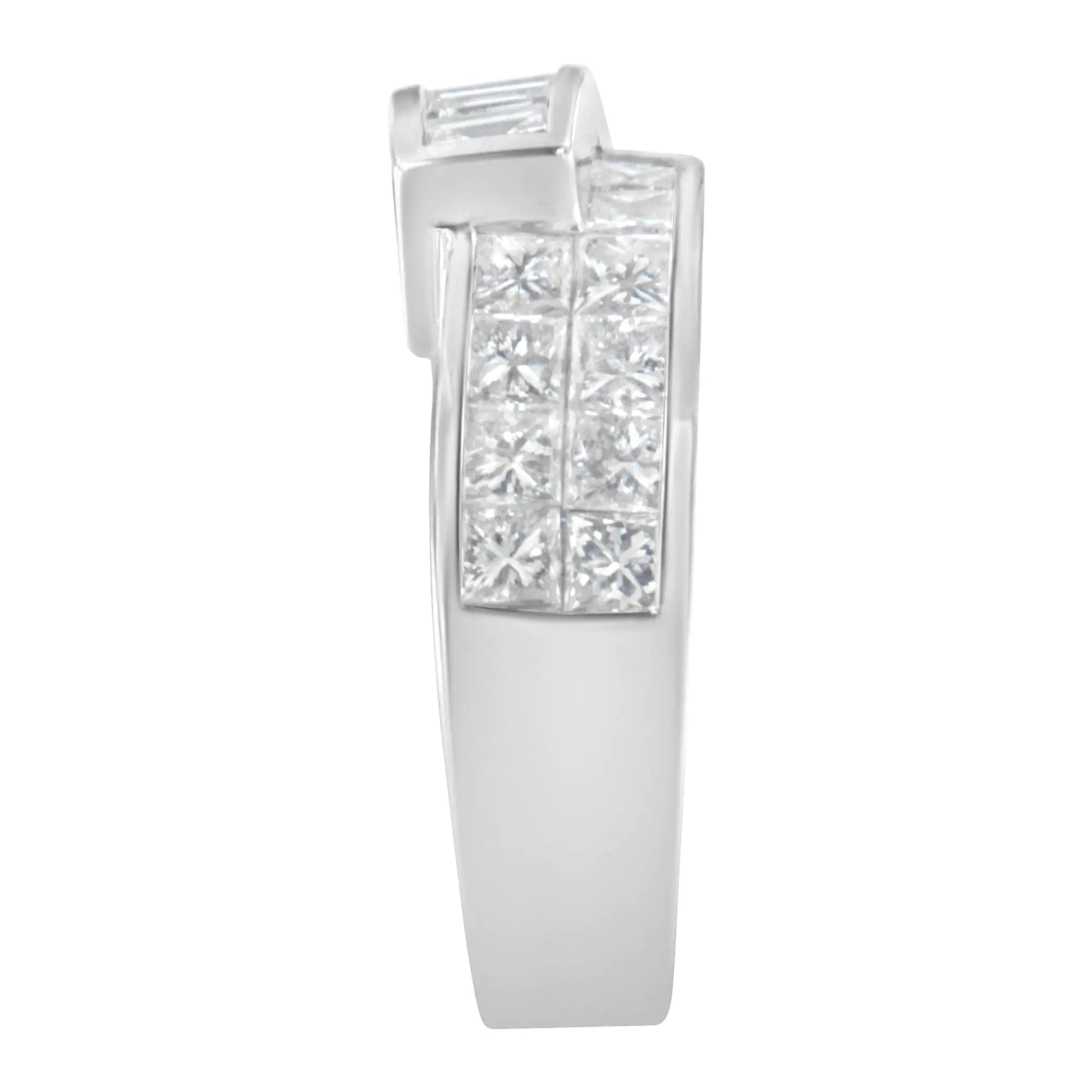 14K White Gold 2.0 Cttw Channel-Set Princess and Baguette-Cut Diamond Bypass Ring Band (G-H Color, SI1-SI2 Clarity) WEM Support (www.WEM.support)