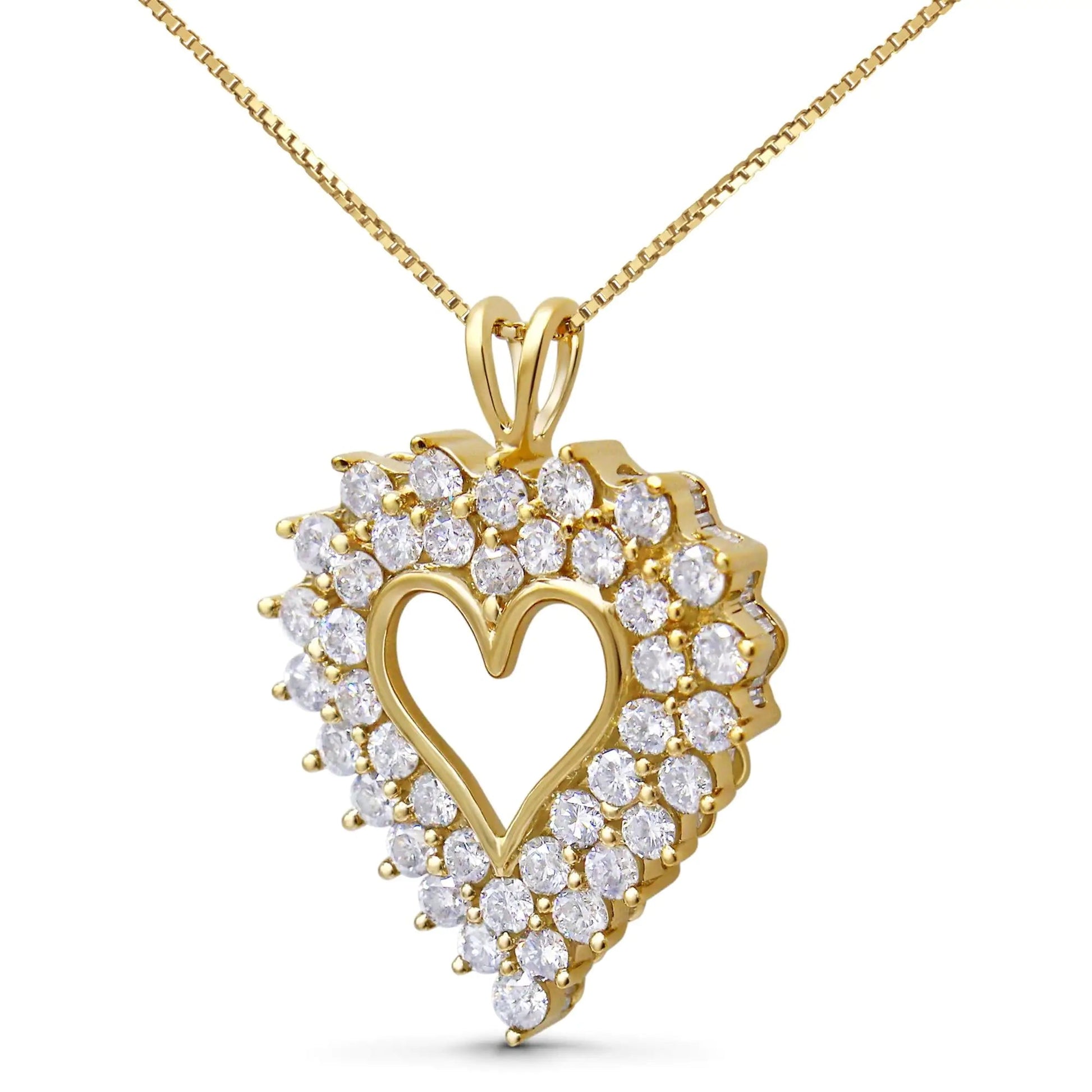 14K Yellow Gold Plated .925 Sterling Silver 4.0 Cttw Diamond Shadow Frame Heart 18" Pendant Necklace (J-K Color, I1-I2 Clarity) WEM Support (www.WEM.support)