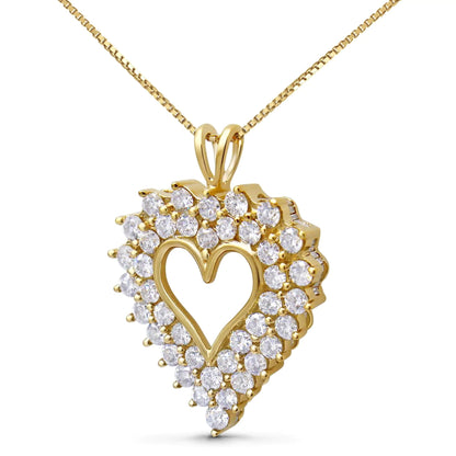 14K Yellow Gold Plated .925 Sterling Silver 4.0 Cttw Diamond Shadow Frame Heart 18" Pendant Necklace (J-K Color, I1-I2 Clarity) WEM Support (www.WEM.support)