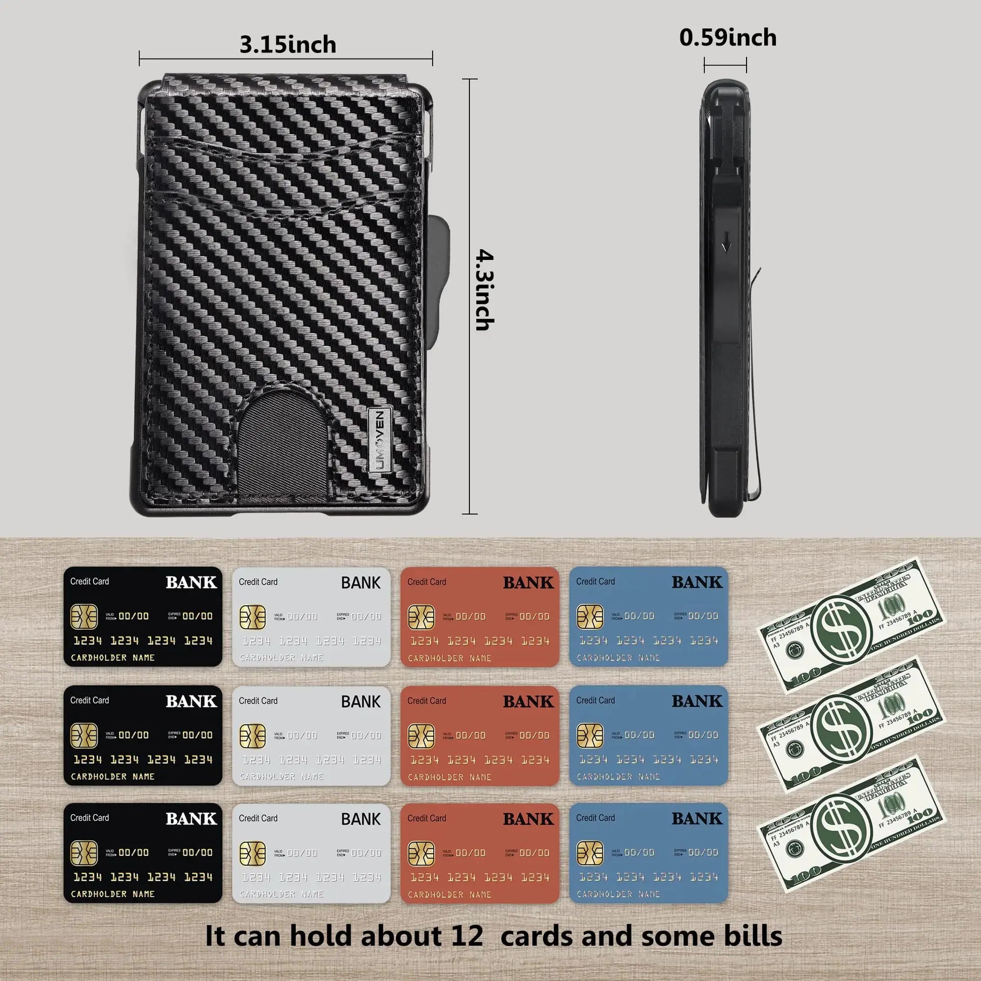 umoven Wallet for Men - with Money Clip Slim Leather Slots Credit Card Holder RFID Blocking Bifold Minimalist Wallet (Money Clip Inside) Carbon Black-01 My Store