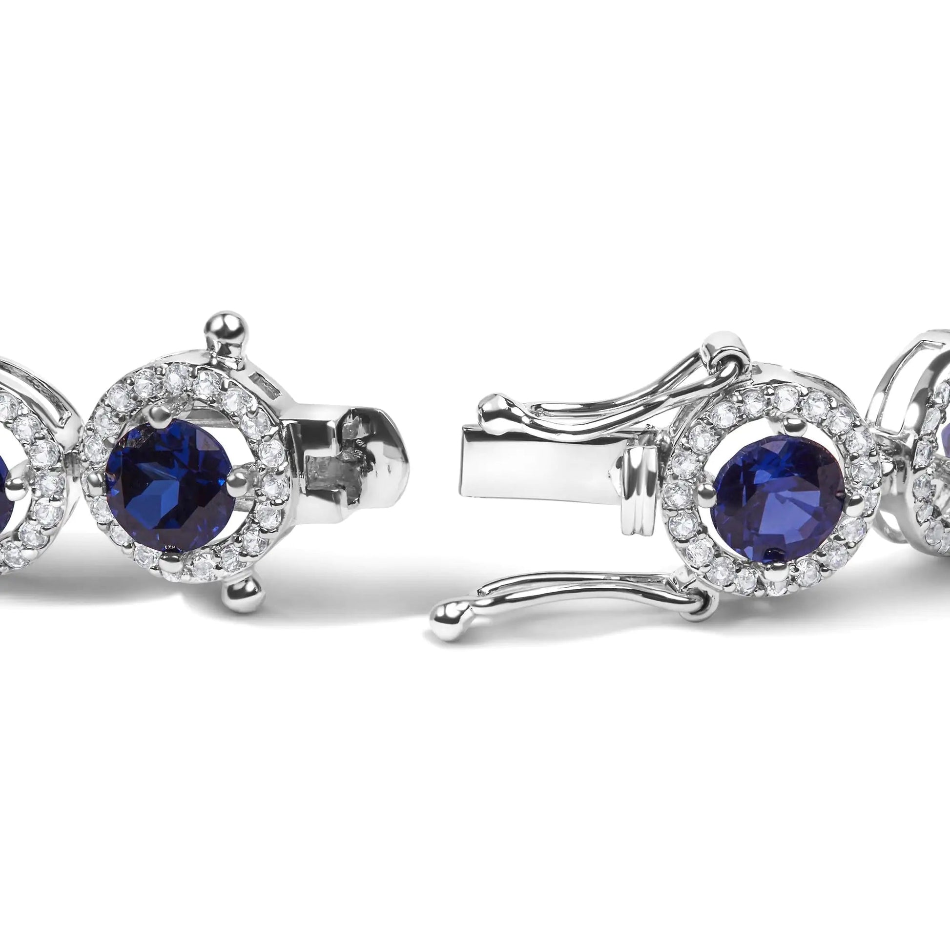 .925 Sterling Silver 21.0 Cttw Created Blue Sapphire and White Topaz Halo Link Bracelet - 7.25 inch WEM Support (www.WEM.support)