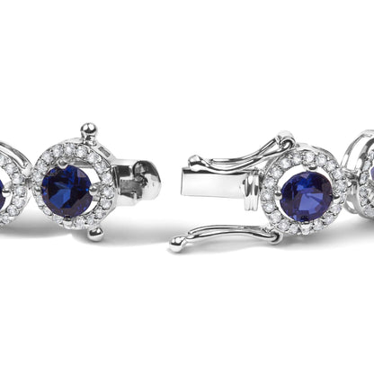 .925 Sterling Silver 21.0 Cttw Created Blue Sapphire and White Topaz Halo Link Bracelet - 7.25 inch WEM Support (www.WEM.support)