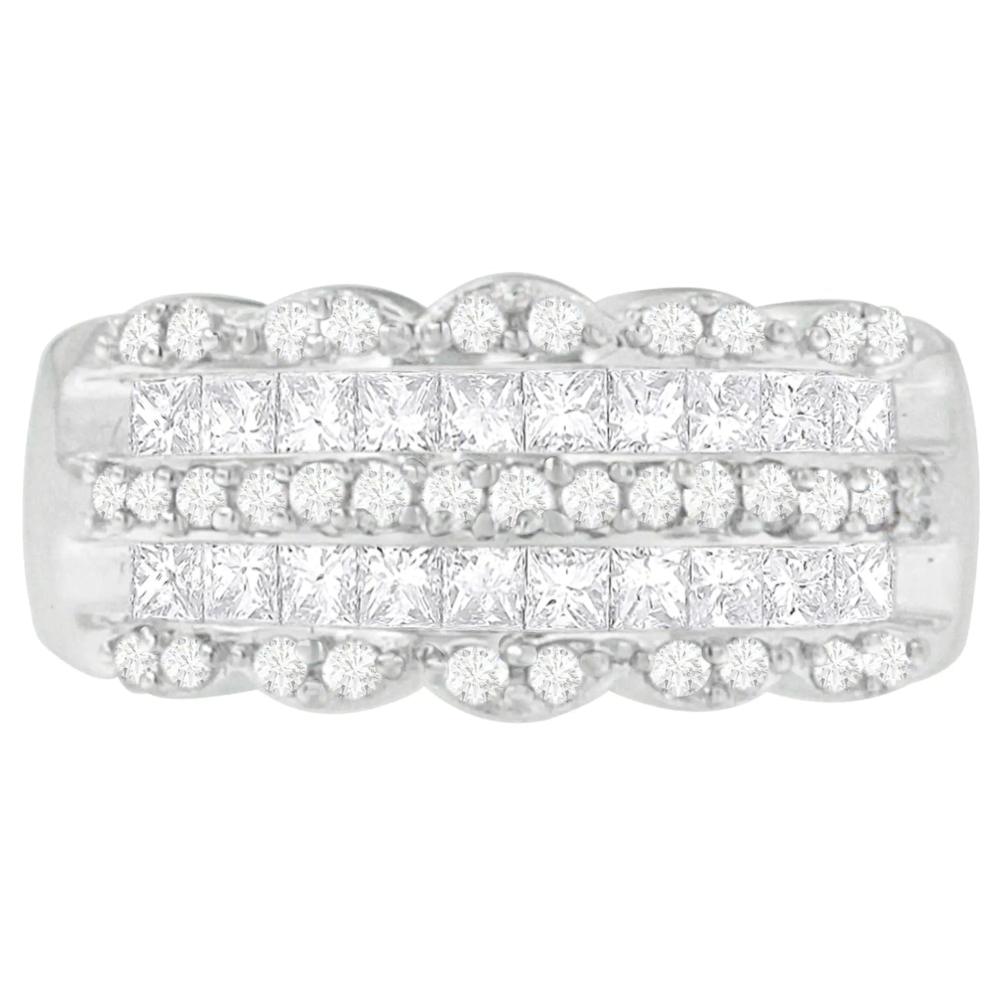 14K White Gold 1 1/7ct. TDW Round and Princess-Cut Diamond Ring(H-I, SI2-I1) WEM Support (www.WEM.support)