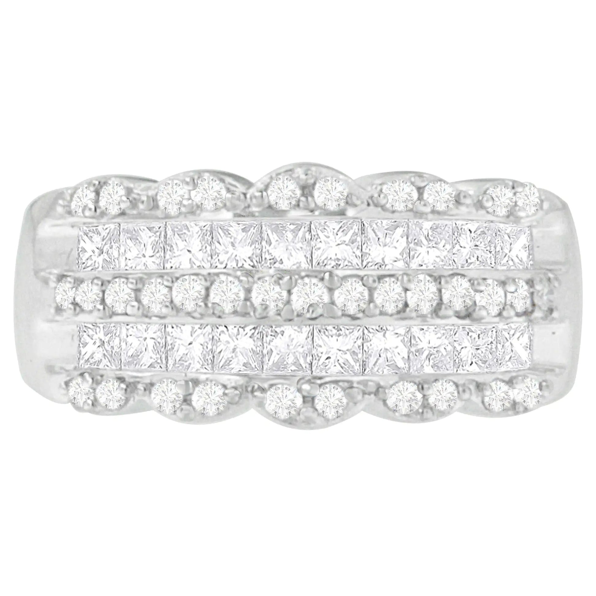 14K White Gold 1 1/7ct. TDW Round and Princess-Cut Diamond Ring(H-I, SI2-I1) WEM Support (www.WEM.support)