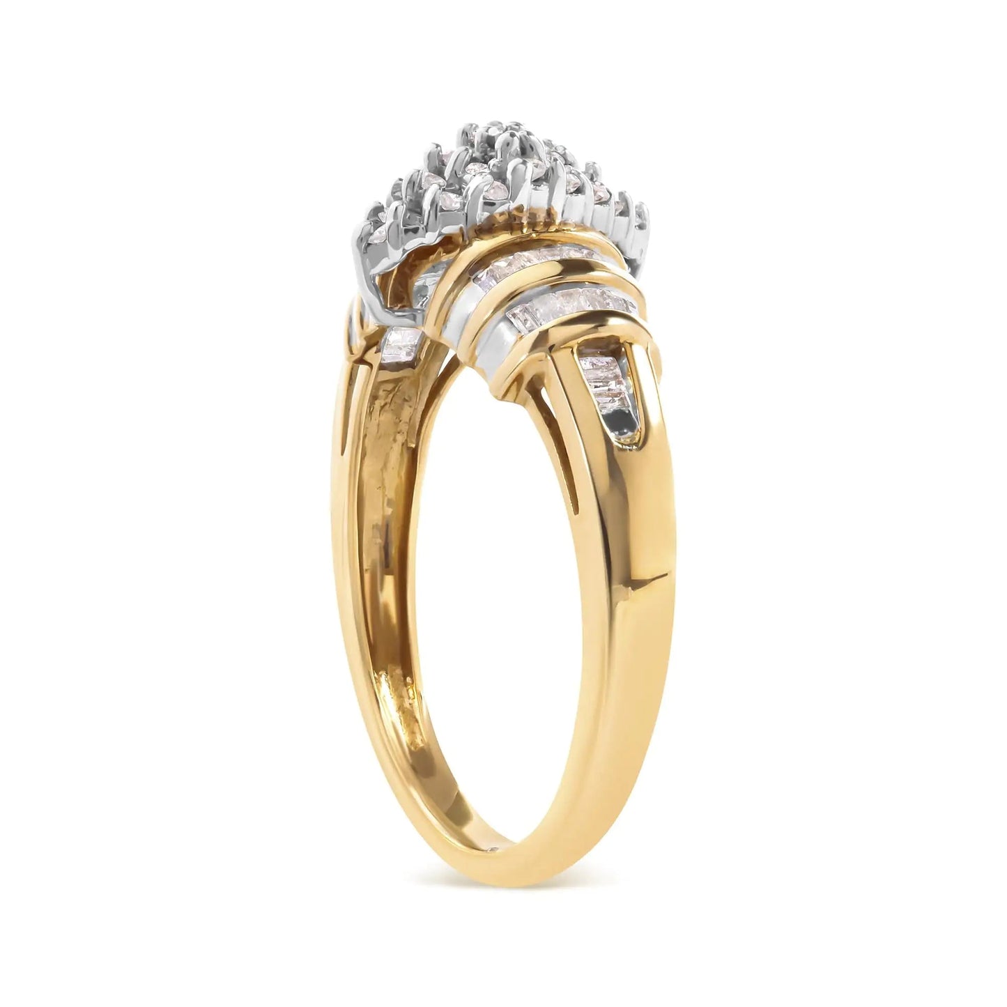10K Yellow Gold 1/2 Cttw Diamond Pear Shaped Head and Multi Row Channel Set  Shank Ring (H-I Color, SI2-I1 Clarity) WEM Support (www.WEM.support)
