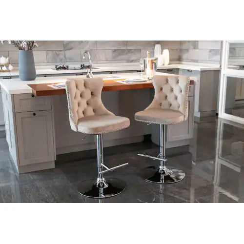 Swivel Velvet Barstools Adjusatble Seat Height From 25-33 Inch Khaki,Set Of 2 WEM Support (www.WEM.support)