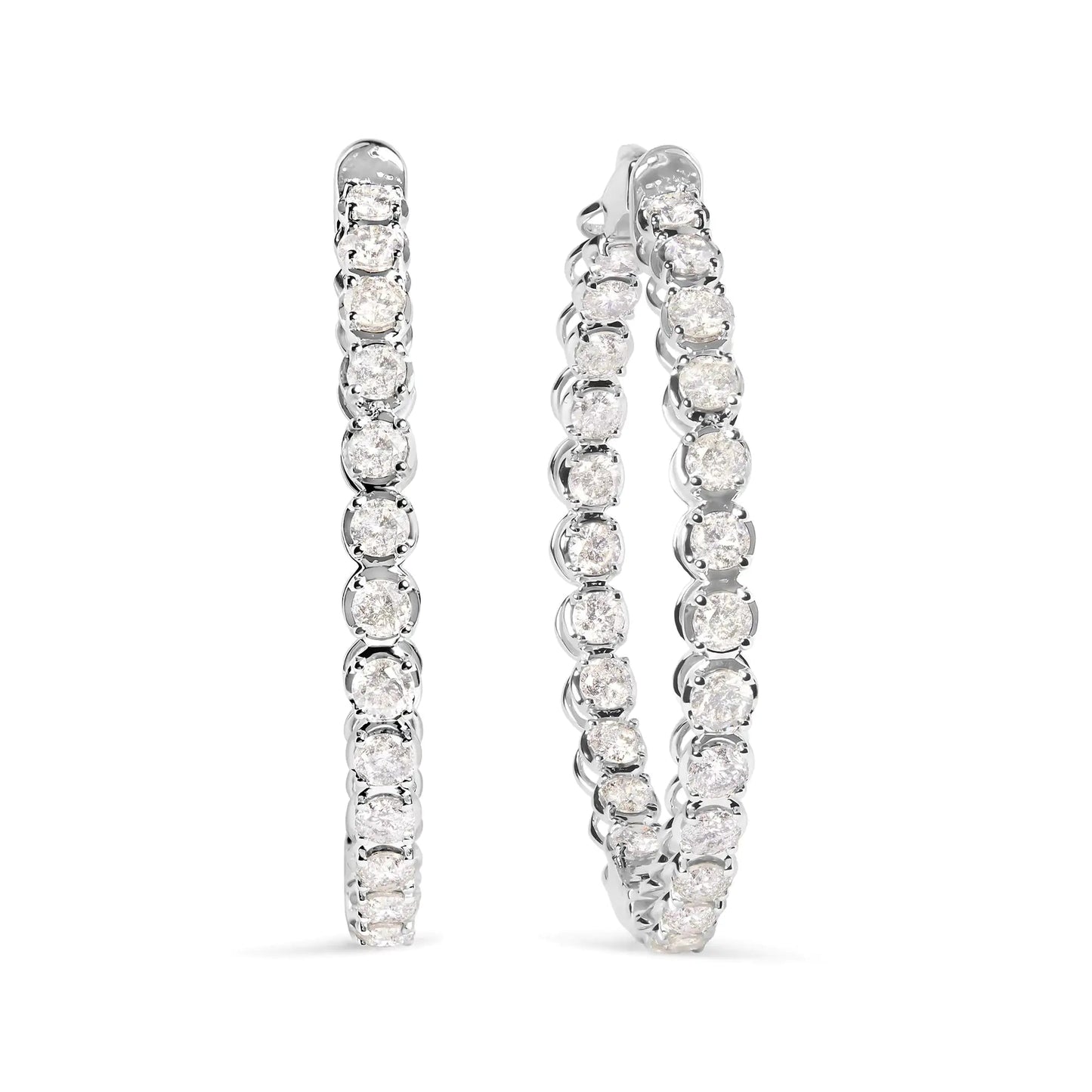 14K White Gold 7.0 Cttw Diamond 1-¾ Inside Out Hinged Leverback Hoop Earrings (I-J Color, I2-I3 Clarity) WEM Support (www.WEM.support)