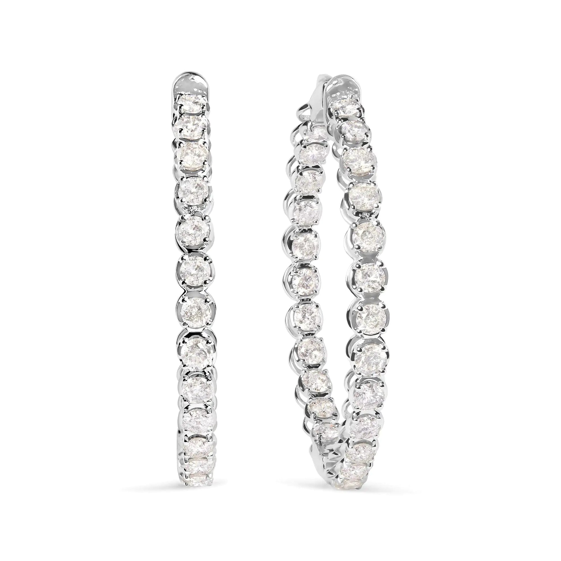 14K White Gold 7.0 Cttw Diamond 1-¾ Inside Out Hinged Leverback Hoop Earrings (I-J Color, I2-I3 Clarity) WEM Support (www.WEM.support)