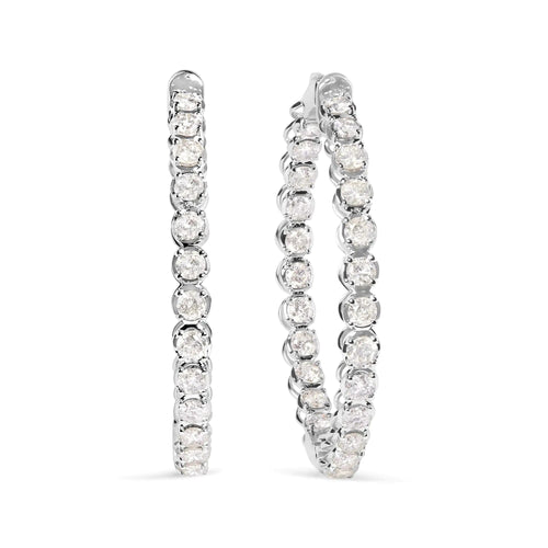 14K White Gold 7.0 Cttw Diamond 1-¾ Inside Out Hinged Leverback Hoop Earrings (I-J Color, I2-I3 Clarity) WEM Support (www.WEM.support)