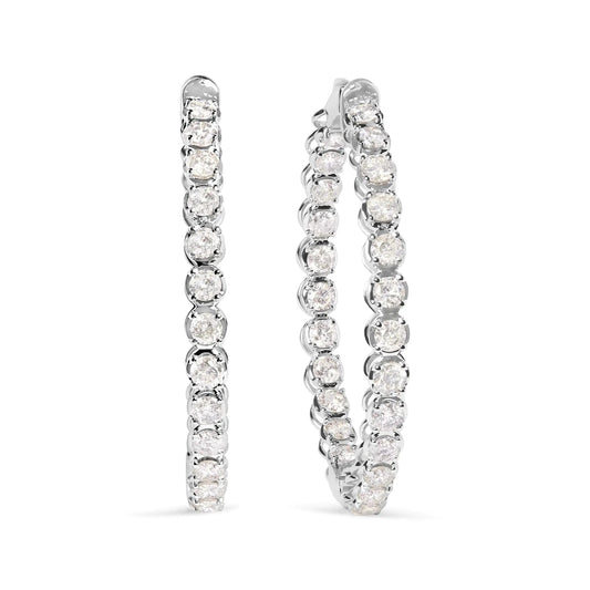 14K White Gold 7.0 Cttw Diamond 1-¾ Inside Out Hinged Leverback Hoop Earrings (I-J Color, I2-I3 Clarity) WEM Support (www.WEM.support)