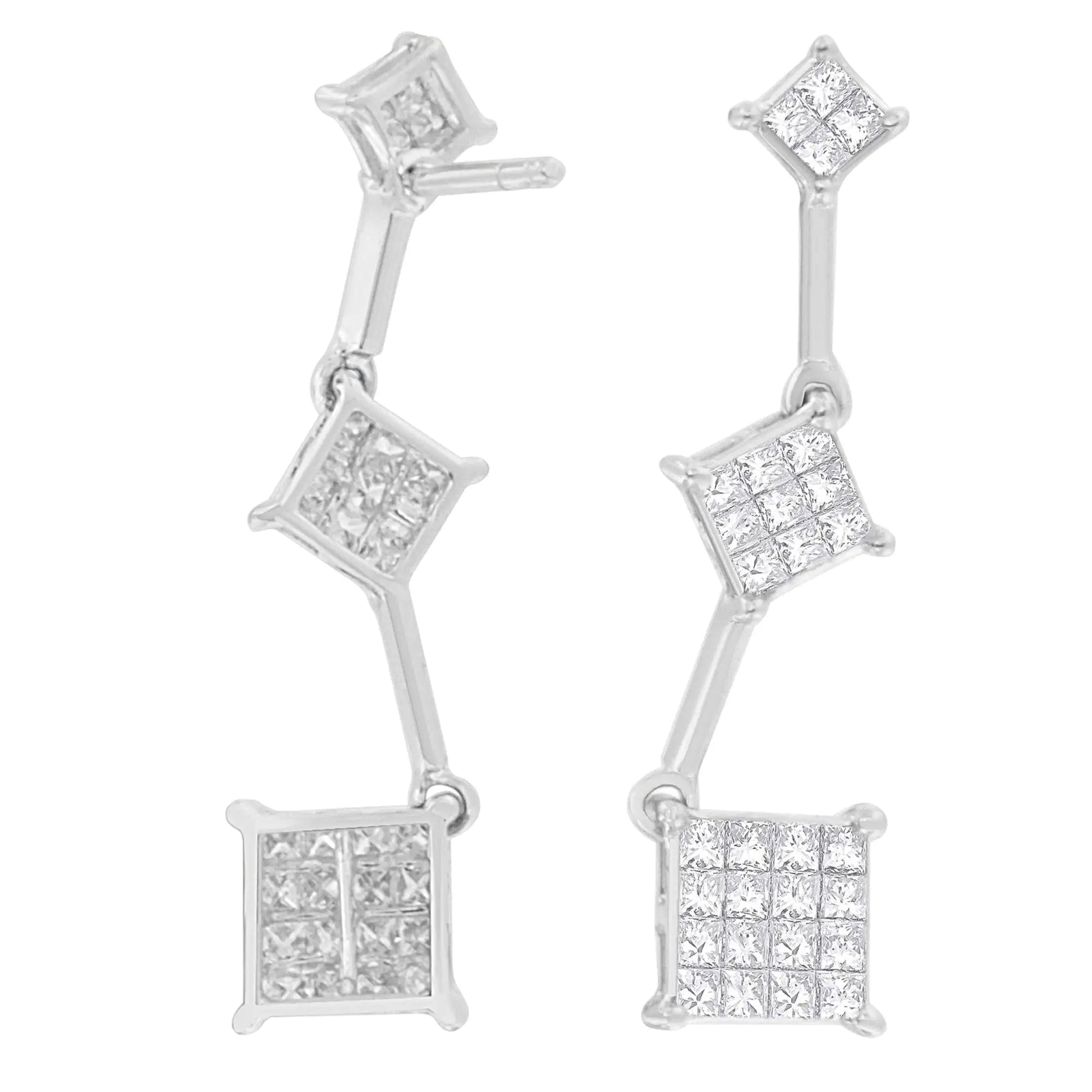 14K White Gold 1 cttw Princess Cut Diamond Earrings (G-H, VS1-VS2) WEM Support (www.WEM.support)